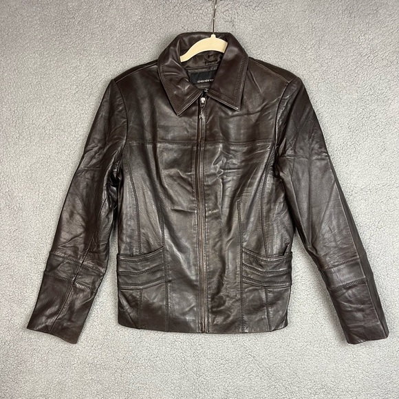 Jones New York Womens Brown Genuine Leather Jacket Size Medium-Soft Leather - Picture 1 of 11